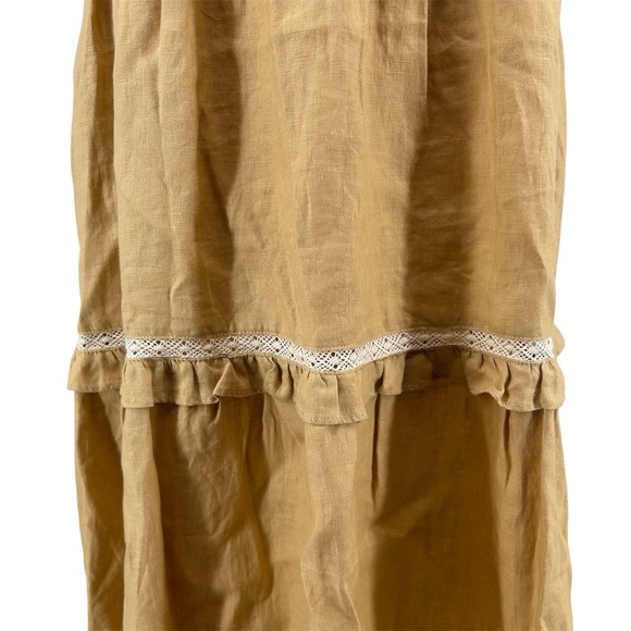 Meadows Tree, Bird, and Flower Embroidered Willow Linen Dress in Brown Size 2 - Picture 5 of 15